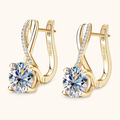 Anziw D2.0CT Moissanite Drop Huggie Earrings Real 925 Silver Women Gold Plated Hoops Infinite Earring Certified Wedding Jewelry
