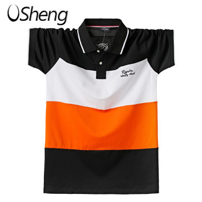 VSheng Big Size Polo T Shirt For Men M To 6XL Stitching Color Stripe Plus Size Collar Short Sleeve