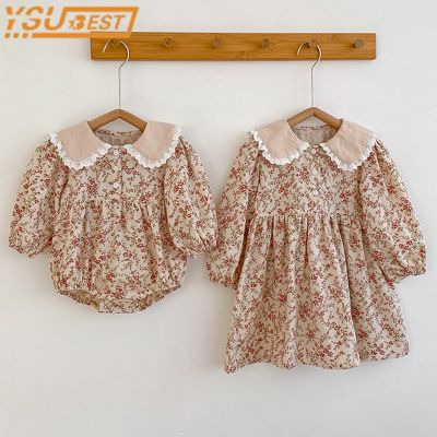 （Good baby store） Spring Autumn Baby Girls Sister Clothes Toddler Baby Rompers Princess Child Girls Long Sleeves Floral Printed Dresses Clothes
