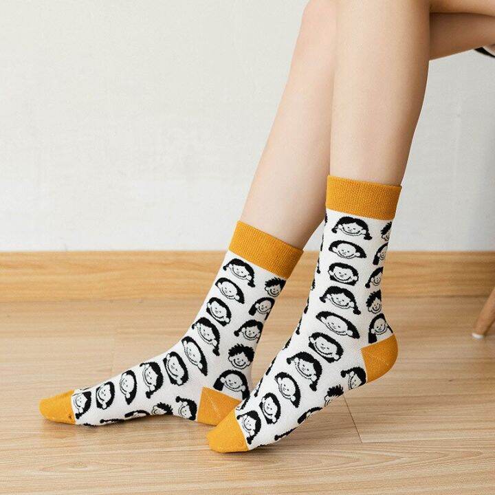 fun-cartoon-personality-creative-funny-tube-socks-for-women-korea-cute-autumn-winter-thick-female-socks