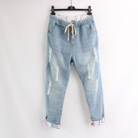 【YD】 Stitching Soft Denim Big Jeans L-4XL 5XL 6XL Loose Hole Brand Pants
