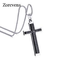 【CW】 KOtik Unisex Stainless Steel Espana Bible Prayer Necklace Cross Pendant for Mens Womens Black 24 inch Chain