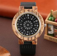 Creative Wood Watches for Men Quartz Wrist Watch Black Genuine Leather Watch band Trendy Cool Wooden Timepiece