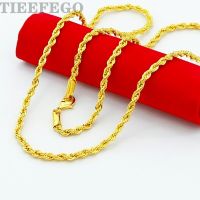 TIEEFEGO Hip Hop 24K Gold Necklace 3MM Twisted Rope Twist Electroplating Gold Necklace for Men Women Wedding Jewelry Gifts Fashion Chain Necklaces