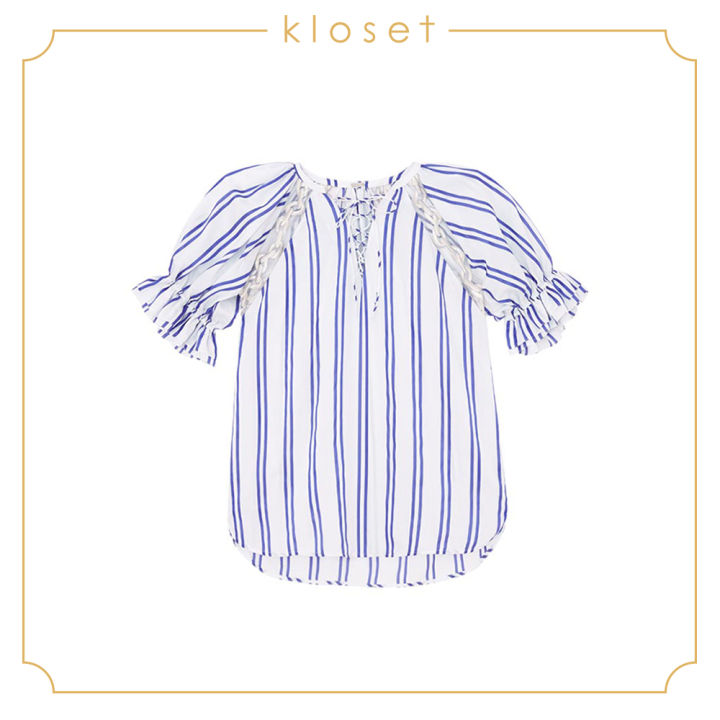 kloset-lace-up-top-with-puffed-sleeve-ss20-t016-เสื้อแฟชั่น-เสื้อแขนตุ๊กตา-เสื้อผ้าแฟชั่น