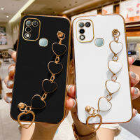 เคสสำหรับ Infinix Hot 11 / Hot 11S/Hot 11S NFC With Love สร้อยข้อมือรูปหัวใจ Chain หรูหรากรอบสี่เหลี่ยมเคลือบ6D เคสของเด็กผู้หญิงมันวาวซิลิโคนนิ่มกันกระแทกเคสมือถือมือถือฝาหลัง