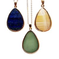 【cw】 Colorful Stone Pendant Sweater Chain