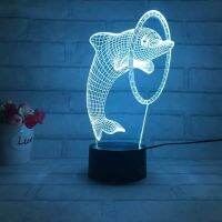 Dolphin 3D luz solar Stereo Vision Lamp Acrylic 7 Colors Changing USB Bedroom Bedside Night light Creative Desk lamp