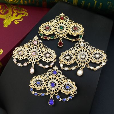 Sunspicems Colorful Crystal Brooch Pendant For Women Gold Color Algeria Morocco Wedding Jewelry Caftan Brooch Pin Bridal Gift