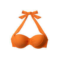 CUPSHE Underwire Push Up Halter Bikini Top Women Sexy Solid Orange Wide Straps Top 2021 Girls Separate Swimwear Bathing Bra Top