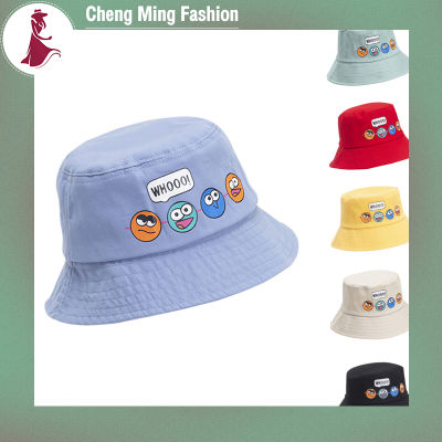 Cheng Ming หมวกบังแดดเด็กทารกเด็กหญิงเด็กชายหมวกถังฤดูร้อนเด็กวัย2-5ปีหมวกแก๊ปใส่ตกปลาลายการ์ตูนป้องกันแสงแดด