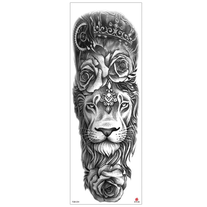 yf-waterproof-temporary-large-arm-sleeve-tattoo-lion-crown-king-rose-tatoo-sticker-wild-wolf-tiger-men-full-skull-totem-fake-tatto