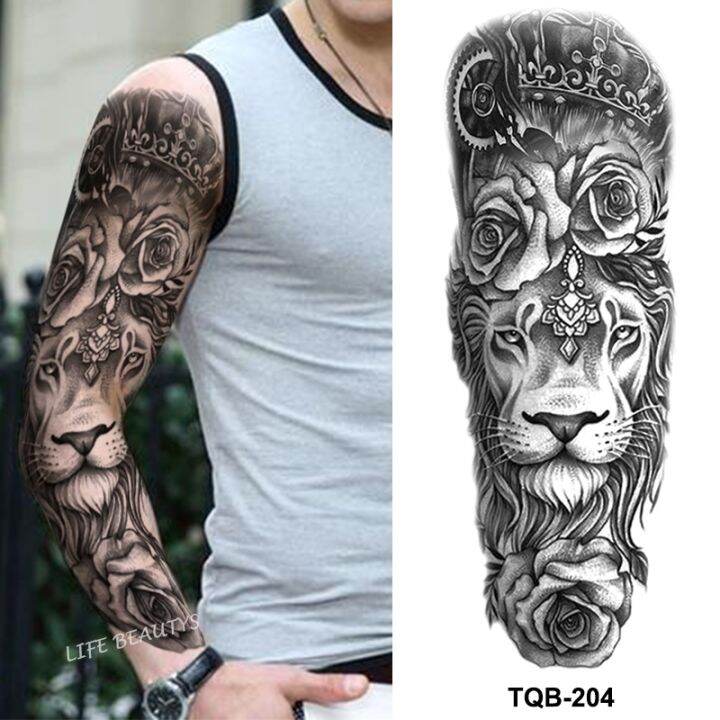 hot-dt-large-arm-sleeve-king-temporary-sticker-fashion-wolf-tiger-men-totem