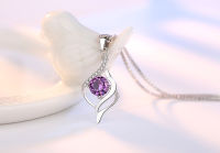 925 Sterling Silver Necklace Pendant White Purple Crystal Pendant For Women Korea Fashion Silver Jewelry New