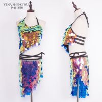 hot【DT】 Belly Costume 2pcs Set Top Hip Scarf Skirt Sequin Performance Bellydance Wear