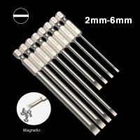 50/75/100/150mm long 2.0-6.0mm Flat Head Slotted Tip Screwdrivers Bit 1/4 Hex Shank Driver Bits Magnetic Screwdriver Drill Bit