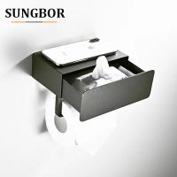 Black Toilet Tissue Roll Paper Stand Holder Box Wall Mount No Drilling Storage Towel Rack Shelf For Bathroom Accessories Toilet Roll Holders