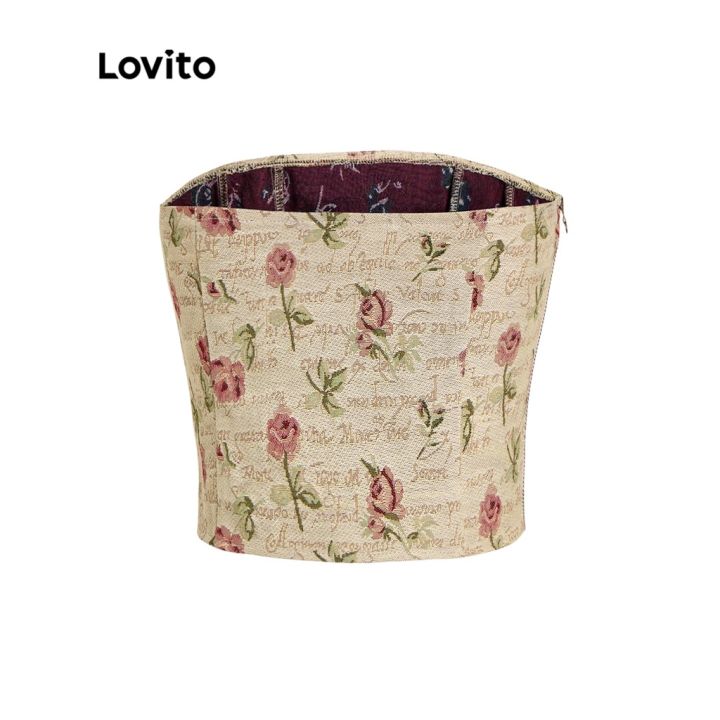 lovito-เสื้อกล้ามวินเทจ-ลายดอกไม้-สำหรับสตรี-เสื้อสายเดี่ยว-l45ad031-แอพริคอท