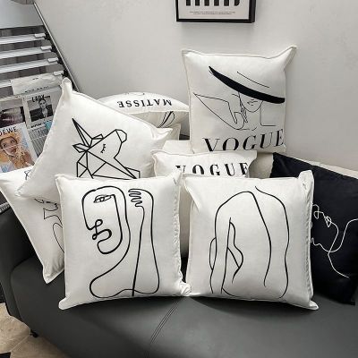 【SALES】 Pillow ins style fashion simple home sofa bed pillowcase pillow line drawing black and white pattern decorative