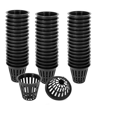 110 Pcs Black Plastic Slotted Mesh Net Plant Cups Pots Bucket Basket for Hydroponics/Aquaponics/Orchids 70MM
