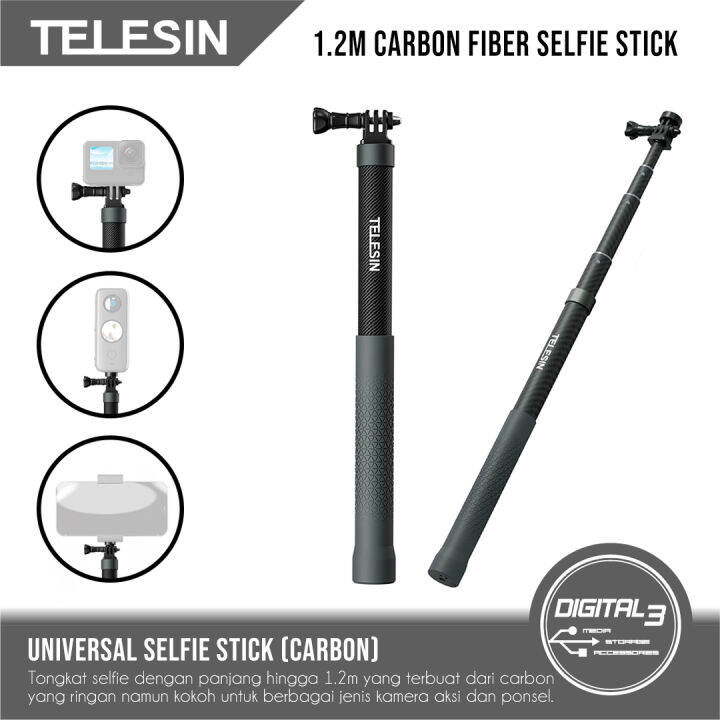 Telesin Carbon Fiber Selfie Stick 1.2M Monopod Camera Insta360 Gopro