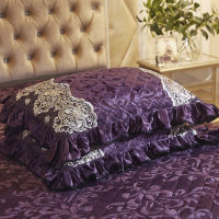 1 Pair Velvet Quilted Lace Pillow Cases for Bed Solid Embossed Warm Rectangle Home Decorative Pillow Sham Cover Soft 48x74cm