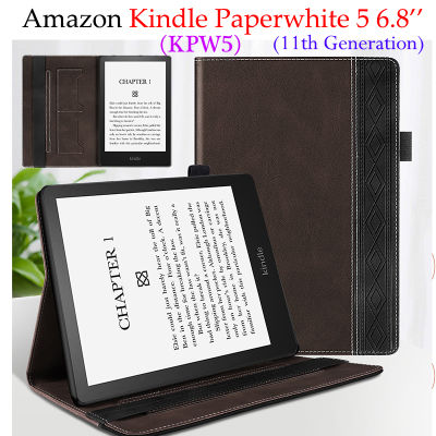 สำหรับ Amazon Kindle Parperwhite 5 2021เคสแท็บเล็ตฝาพับหนังพียูคุณภาพสูงเย็บแบบธุรกิจฝาครอบป้องกันขาตั้งสำหรับ Parperwhite5 6.8 (รุ่น11th) KPW5