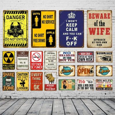 Danger Do Not Enter Vintage Tin Signs Shark Zone Art Poster Garage Pub Rustic Wall Plaque Bar Diner Home Room Decor