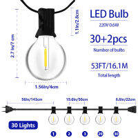 G40 LED สายไฟกลางแจ้งพร้อมกับหลอดไฟ3227,สีขาวอบอุ่น,เหมาะสำหรับลาน,สวน,งานแต่งงาน