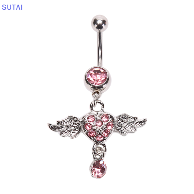 💖【Lowest price】SUTAI แหวนสะดือรูปปีกคริสตัลเจาะแฟชั่นสำหรับผู้หญิงเครื่องประดับร่างกายแบบห้อย