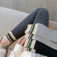 【CW】 Leggings 2022 Ribbed Waist Outer Wear Pants Contrasting Colors Ankle-length Stretchy Tights