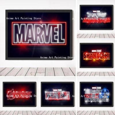 ஐ◘ Marvel Avengers Superhero Neon Font Art ภาพวาด Spiderman ผ้าใบโปสเตอร์ภาพผนังศิลปะสำหรับห้องนั่งเล่นตกแต่งบ้าน Cuadros