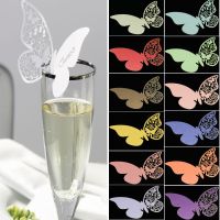 Lennie1 30 Pcs Butterfly Laser Cut Paper Place Card Escort Glass Cup Cards Wine Name for Wedding Party Decoration
