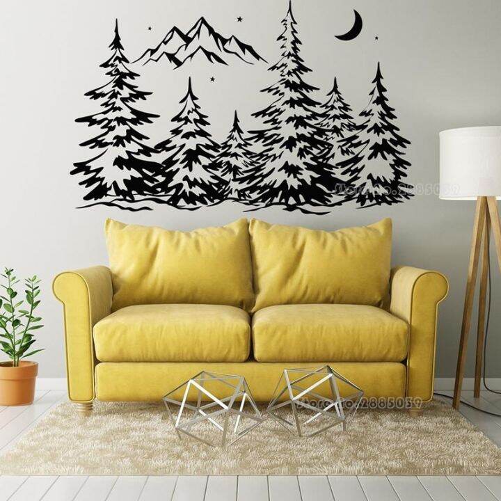 cod-mountains-with-trees-wall-decal-room-sticker-landscape-decoration-ll2358