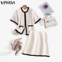 VONDA ชุดเดินทางหรูหราของผู้หญิงเสื้อยืดคอกลมสีตัดกันชุดกระโปรงทรงเอหลวม (ลำลองเกาหลี) #2