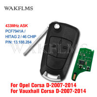 2 button Car Remote Key 433MHz for OpelVauxhall Corsa D 2007 2008 2009 2010 2011 2012 2013 2014 PCF7941A 46 Chip PN 13.188.284