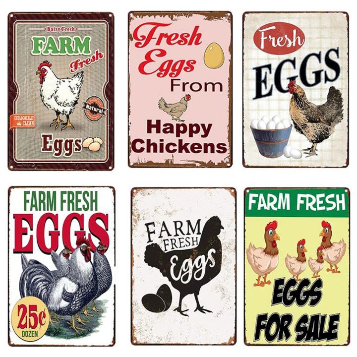 โปสเตอร์ดีบุกโลหะไข่สดในฟาร์มไข่ไก่โปสเตอร์ร้านฟาร์มย้อนยุคของตกแต่งภาพศิลปะตกแต่งผนังบ้าน