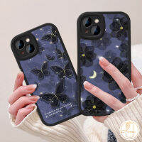 เคส Tpu แบบนิ่มกันกระแทกลายดอกไม้เคสโทรศัพท์ผีเสื้อโรแมนติกท้องฟ้ามีกากเพชรเข้ากันได้กับ IPhone XR 7 6 8 6S Plus 11 14 12 13 Pro Max XS Max SE 2020ภาพสีน้ำมัน