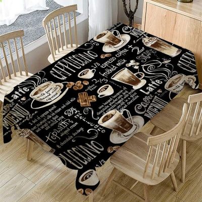 Retro Coffee Pattern Tablecloth Waterproof Dining Table Wedding Party Rectangular Tablecloth Home Textile Kitchen Decoration