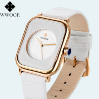 2021 WWOOR Ladies Watch Fashion White Square Wrist Watch Simple Ladies Top Brand Luxury Leather Dress Casual Watches Reloj Mujer