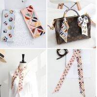 120cm LengthenedKorean Version Color blocking Flower Fashion Ladies Fecoration Twill long Strip silk scarf Tie Bind a bag Ribbon