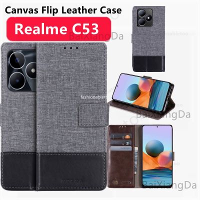 เคสโทรศัพท์หนังผ้าใบสำหรับ Realme C53 Nfc C 53 Nfc RealmeC53Nfc Narzo N53 N 53 NarzoN53 RealmeNarzoN53เคส2023ฝาหลังแม่เหล็กแป้นยึดกระเป๋าสตางค์