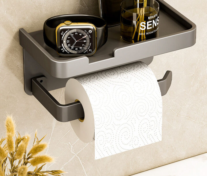 อลูมิเนียมอัลลอยด์ที่ใส่กระดาษชำระ-พร้อมถาด-อุปกรณ์ห้องน้ำ-ห้องครัวติดผนังที่ใส่กระดาษชำระ-punchless-a02640