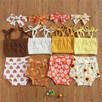 Baby Girls Clothes Sets Solid Color Camis Vest Tops Floral Shorts Briefs Hairband 0-18M Newborn Infant Toddler Summer Outfit New  by Hs2023