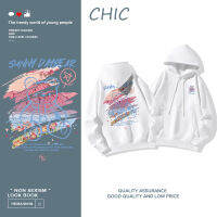 CHIC ภาพวาดสีน้ำมันลายหมีแขนยาวมีฮู้ดบางส่วน สไตล์สบาย ๆ T0451