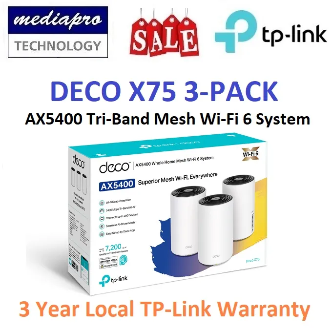 TP-LINK DECO X75 3-Pack AX5400 Tri-Band Whole Home Mesh WiFi 6