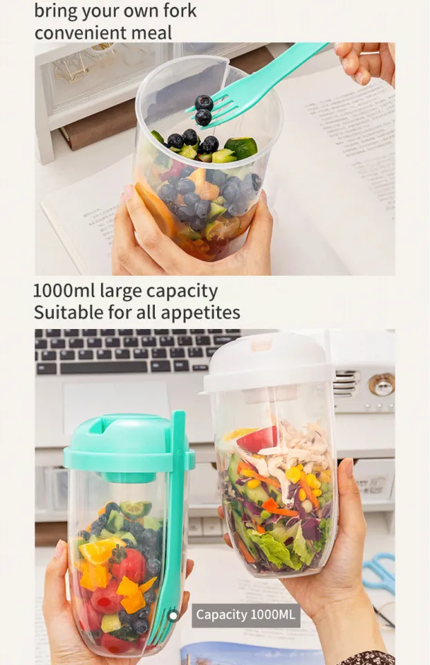 1L Portable Salad Cup with Fork Breakfast Salad Bowl School Lunch Box Food  Container Salad Shaker Yogurt Oatmeal Cereal Milk Cup