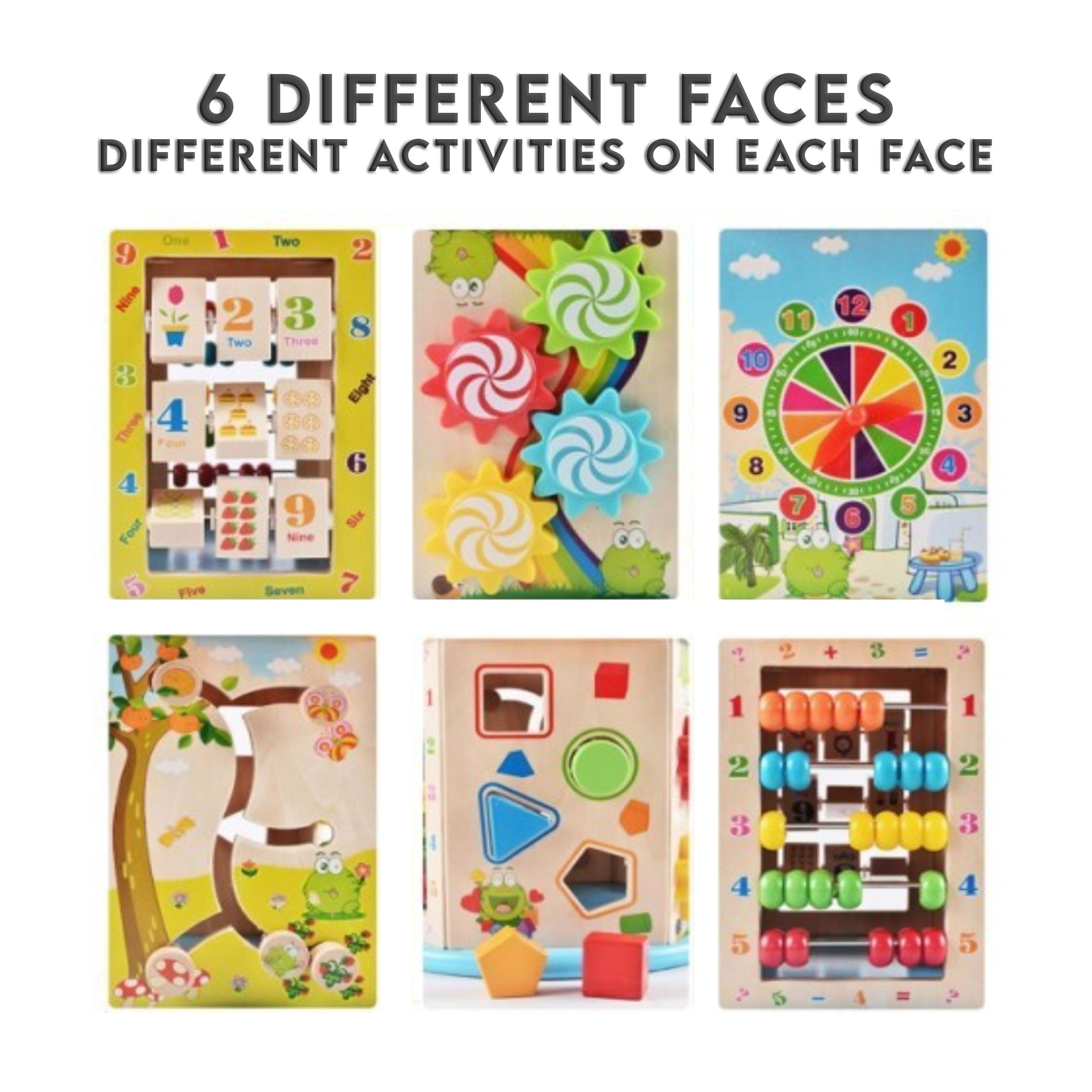 8 in 1 Educational Wooden Toy Block Cube Activity Learning Education Game Round Bear Maze