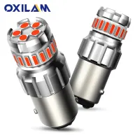 OXILAM 2ชิ้น1157 LED สีแดงสำหรับรถยนต์เบรคยานยนต์หยุดจอดท้ายไฟสัญญาณด้านหลัง P21/5W BAY15D หลอดไฟแอลอีดีสีขาว LED 12V