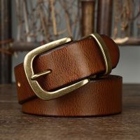 3.8CM Genuine Leather Belt For Men High Quality Copper Buckle Jeans Cowskin Casual Belts Cowboy Waistband Male Fashion Designer Belts